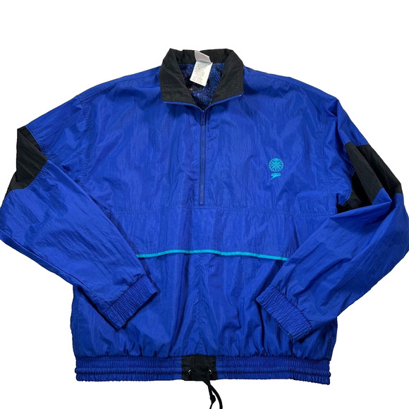 Speedo 90's Vintage Windbreaker Blue Black Size Large 1/4 Zip Up Light Jacket - Picture 1 of 12